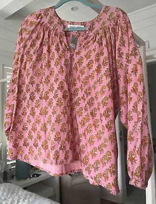 NWT India Collection Emerson Fry Olympia Top Blouse PINK MARIGOLDS Sz S Cotton • $119.99