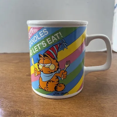 Vintage Garfield Happy Birthday Coffee Mug 1978 Enesco Rainbow Stripes  • $13.11