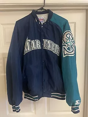 Vintage Seattle Mariners Starter Bomber Jacket USA Satin Quilt Lined Size Large • $83.99