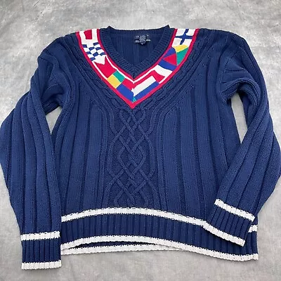 Gant Sweater Men XLarge Blue Multi Knit Cable Knit Hand Intarsia Nautical VTG • $29.97