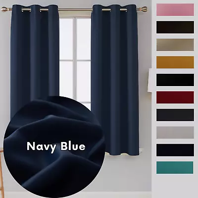 Blackout Curtains Thermal Ring Top Energy Saving Curtain 2 Panel +Tie Backs • £15.30