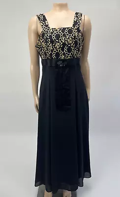 Vintage Y2K 90's Roberta Black Dress Prom Party Formal Maxi Embroidered Gold II1 • $31.99