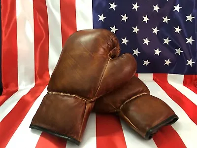 Vintage Tan Leather 12oz Boxing Gloves With Leather Laces • $49.99