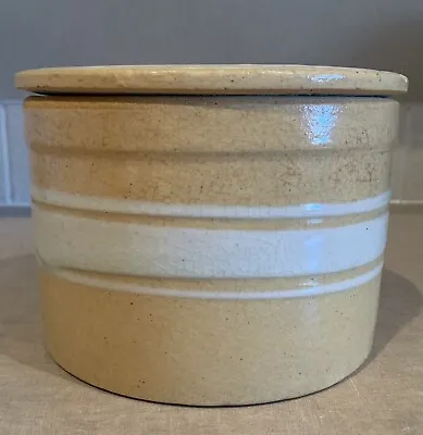 Early American McCOY DANDY LINE BUTTER CROCK WHITE BANDS & LID YELLOW Cream WARE • $235
