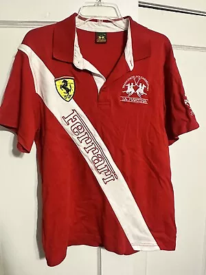 Ferrari Shirt Men Size Large Red Polo Collared Logo Button Up LA MARTINA • $49.99