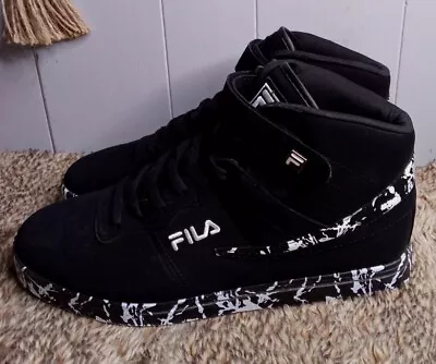 FILA Black & White Hi Top Strap Logo Shoes Oreo #1FM01051-013 Men's Size 13 • $39.99