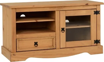 Corona Entertainment Unit For TV DVD Games Distressed Wax Pine Drawer Glass  • £128.69