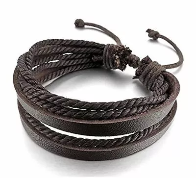 Multilayer Brown Leather Rope Bracelet Top Quality Jewellery For Men Women A116 • £9