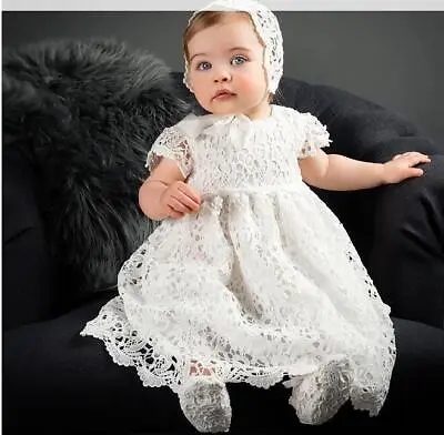 £24.19 • Buy Baby Girls Lace Christening Gown Party Dress And Bonnet 0 3 6 9 12 Months
