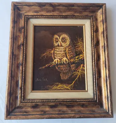 Vintage  MCM Mid Century Framed Owl Painting Signed Barter 16.5  X 14  • $149.99