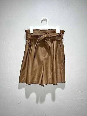 $28.99 • Buy Zara Brown Faux Leather Belted High Rise Paperbag Shorts Women Size Small