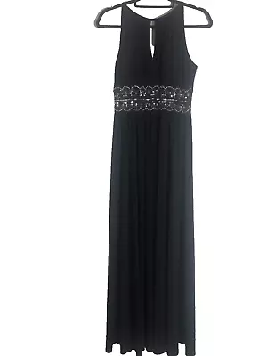 R&M Richards Navy Blue Sleeveless Beaded Long Maxi Dress Formal Size 10 Stretch • $45.64