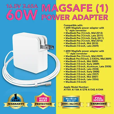 60W For Apple MacBook Pro 13  AC Power Adapter Charger A1344 A1184 A1278 A1330 • $13.98