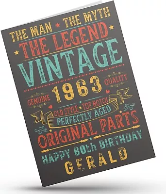 Personalised 60th Birthday Card For Him Vintage Male 1963 Any Name 60 Years Old • £3.79