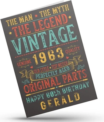 Personalised 60th Birthday Card For Him Vintage Male 1963 Any Name 60 Years Old • £3.79