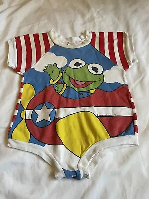 Muppet Babies Infant Pajamas Body Suit Short Sleeve One Piece Kermit Sz 12mo Vtg • $30.60