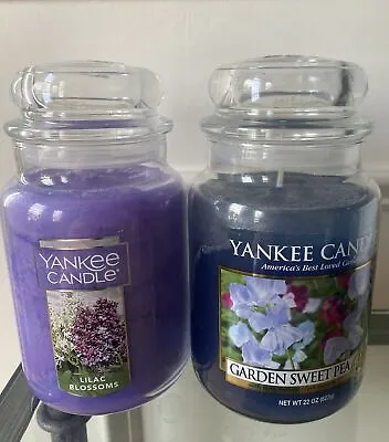 2 Yankee Candles Garden Sweet Pea+ Lilac Blossoms Large Glass Jars - Spring Set • £63.25
