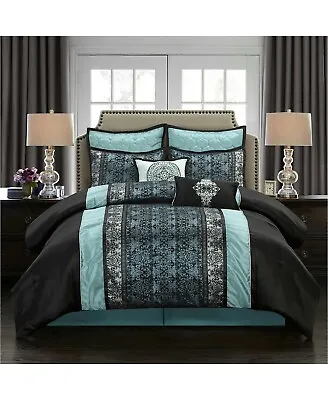 Nanshing Arabesque Moroccan Damask 8-Pc. Comforter Set - KING -  Black / Blue • $105.89