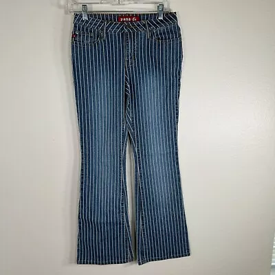 Zana Di Y2K Dark Wash Blue & White Stripe Flare Low Rise Jeans Junior Womens 3 • $19.99