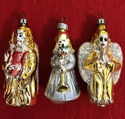 Vintage West German Angel TRIO Glass Blown Christmas Ornaments Music & Praying • $19.25