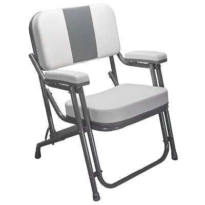 Pactrade Marine White Folding Deck Chair With Grey Stripes UV Resistant Vinyl 1  • $195.49