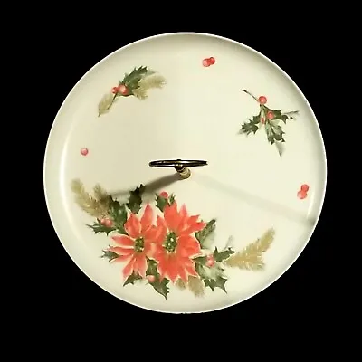 Vintage Mid Century Melmac Florence Holiday Tidbit Tray With Red Poinsettias  • $6.95