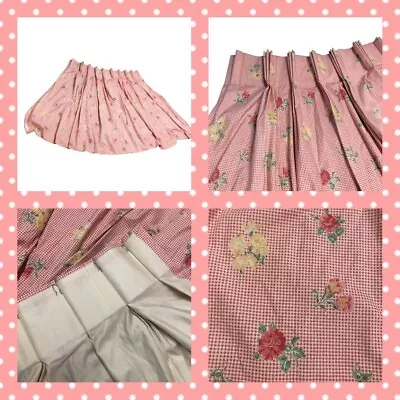 Pair Sweet Lined Floral Gingham Curtains 120cm Wide 130cm Drop Cottage Core • £175