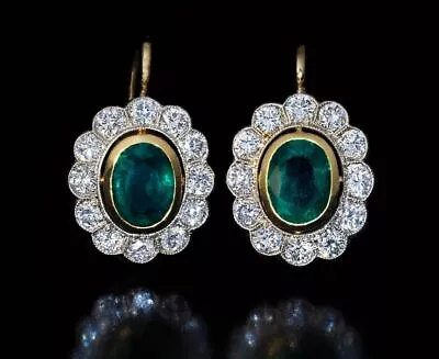 Syn Zambian Emerald Halo Earrings 925 Sterling Silver Luxury Precious Bijoux • $388.05