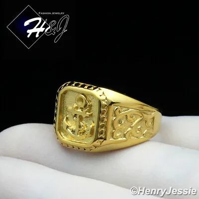 BIKER MEN Stainless Steel Gold Plated Anchor Ring Size 8-13*R128 • $15.99
