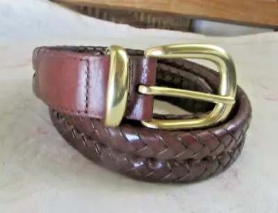 VINTAGE COACH 34 BURGUNDY BRAIDED LEATHER BELT W BRASS BUCKLE • $9.99