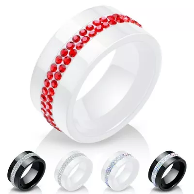 10mm Black/White Ceramic Band Rings Men's Women's White/Rainbow/Red AAA Cz Ring • $11.27