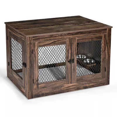 41  Indoor Wooden Dog Kennel Large Dog Crate Furniture Breed W/ Dog Feeder Bowl • $224.21