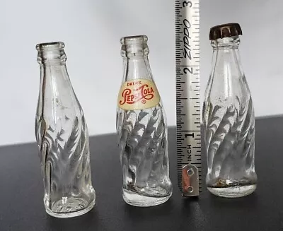 Vintage PEPSI COLA 2.5  Miniature Soda Pop Swirl Glass Bottle With Metal Cap • $13