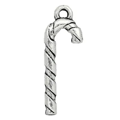 ❤ 20 X Antique Silver CHRISTMAS CANDY CANE Charms Pendant 26mm Jewellery Making❤ • £1.85