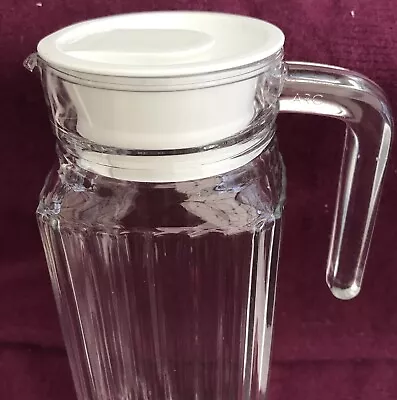 Arcopal Water/milk/juice Jug With Lid Clear Ridged Glass Square France 2 Pts • £15