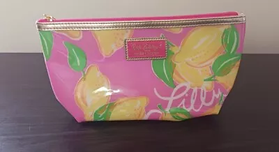 Lilly Pulitzer Estee Lauder Pink Yellow Lemon Print Zip Pouch Makeup Bag New • $10