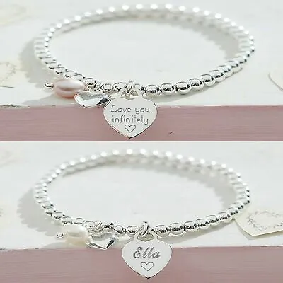 Personalised Ball Bracelet Engraved Heart Jewellery Birthday Gifts FREEPOST • £13.49