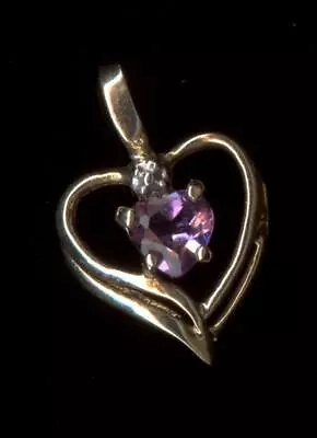 New 10K 15mm Solid Yellow Gold Heart Cut Purple Amethyst Gemstone Pendant SE • $44.95