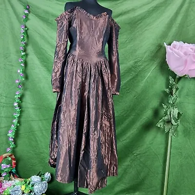 Vintage 1980s Metal Brown Cinderella Evening Ballgown Bridesmaid Dress Fits 12 • £39.99