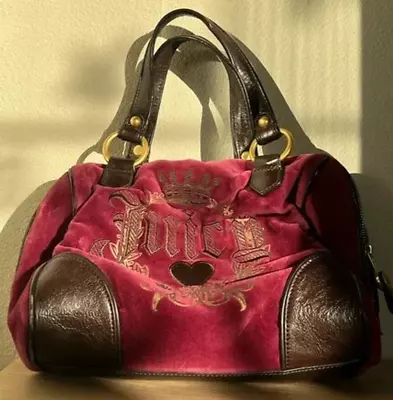$150 • Buy Juicy Couture Burgundy/Wine Velour Satchel Purse Handbag W/Dust Bag Vintage Y2K