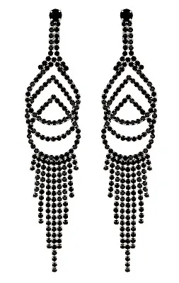 Black Clip On Earrings Long Chandelier Drop Earring With Crystals - Cael B • £13.80