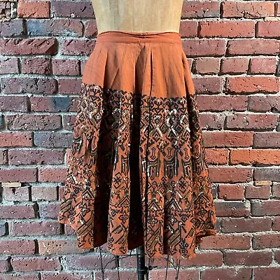 Vintage Maya De Mexico 60s Mexican Hand Embroidered Rusty Orange Skirt Size 14 • $195.30