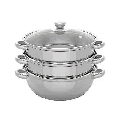 3 Tier Steamer Hot Pot Stainless Steel Cooker Steam Pot Food Cooking + Glass Lid • $40