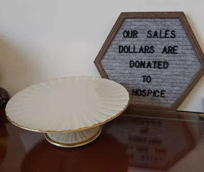 Vintage LENOX Fluted Pedestal Footed Cake Plate Stand 24K Gold Rim 10.5 ×3.5” • $39.99