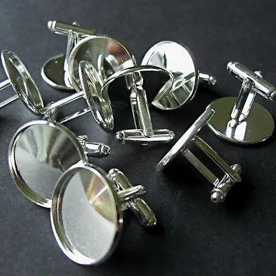 10 SILVER PLATED ROUND CABOCHON SETTING CUFF LINKS BLANKS   Fit 16mm Dia • £4.30