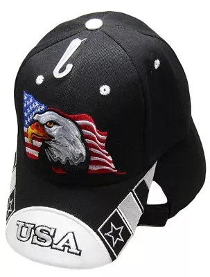 Waving USA American Bald Eagle White Bill Black Embroidered Cap Hat CAP679 TOPW • $9.88