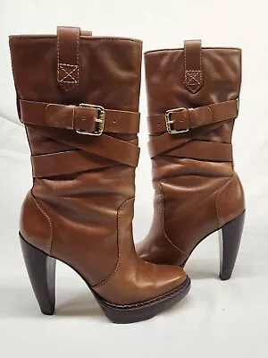 Michael Kors Leather Boots Luggage Mid- Calf 6.5 Very Good With Original Box • $70