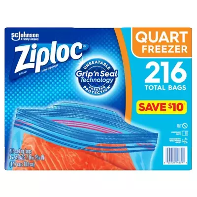 Ziploc Easy-Open Tabs Freezer Quart Bags (216 Ct.) FREE SHIPPING • £24.45