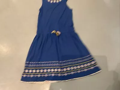 Mini Boden Blue Jersey Dress With White Embroidery Age 8-9 Yrs • £0.99