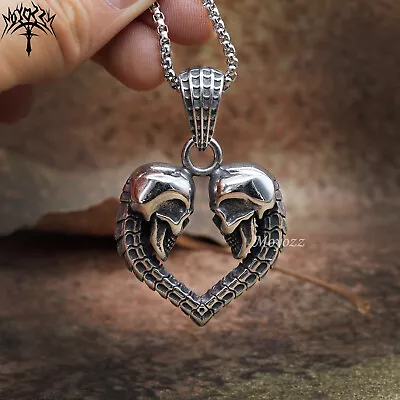 Heart Skulls Pendant Forever Love Men's Biker Rider Love Gift Gothic Jewelry • $7.99